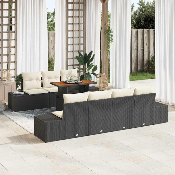 Havesofa Sæt med opbevaring 8 pcs Sort Poly rattan