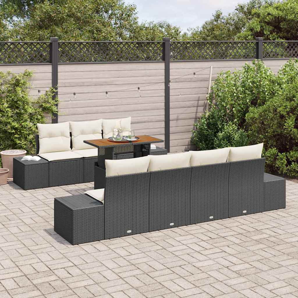 Havesofa Sæt med opbevaring 8 pcs Sort Poly rattan