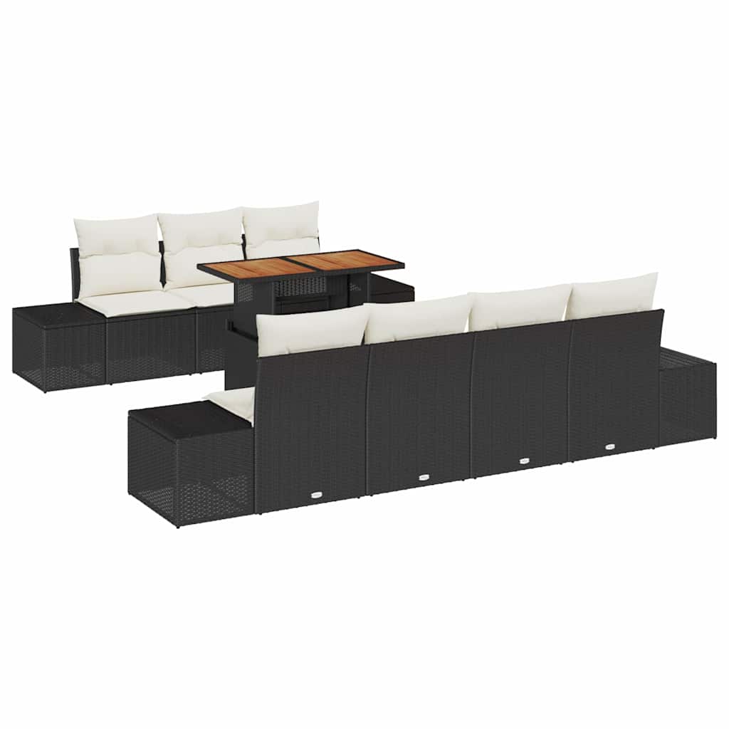 Havesofa Sæt med opbevaring 8 pcs Sort Poly rattan