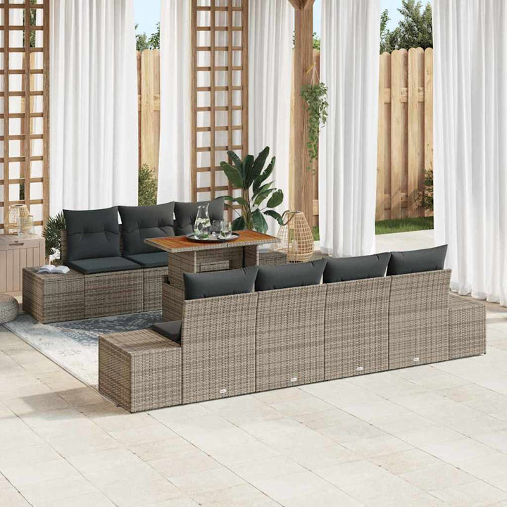 Havesofa Sæt med opbevaring 8 pcs Grå Poly rattan