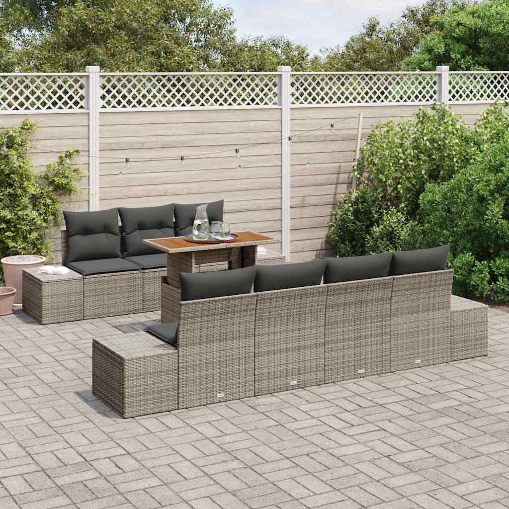 Havesofa Sæt med opbevaring 8 pcs Grå Poly rattan