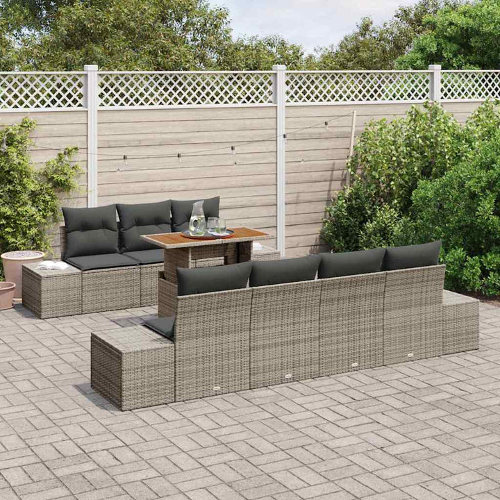 Havesofa Sæt med opbevaring 8 pcs Grå Poly rattan