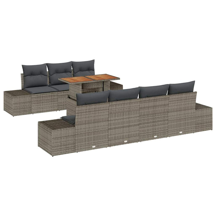 Havesofa Sæt med opbevaring 8 pcs Grå Poly rattan