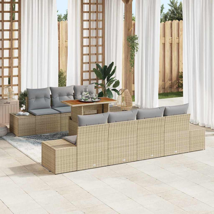 Havesofa Sæt med opbevaring 8 pcs Beige Poly rattan