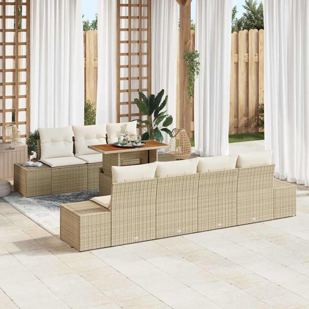 Havesofa Sæt med opbevaring 8 pcs Beige Poly rattan