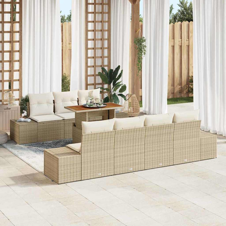 Havesofa Sæt med opbevaring 8 pcs Beige Poly rattan