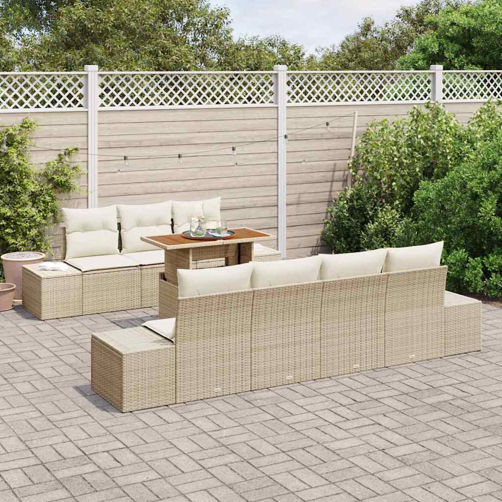 Havesofa Sæt med opbevaring 8 pcs Beige Poly rattan