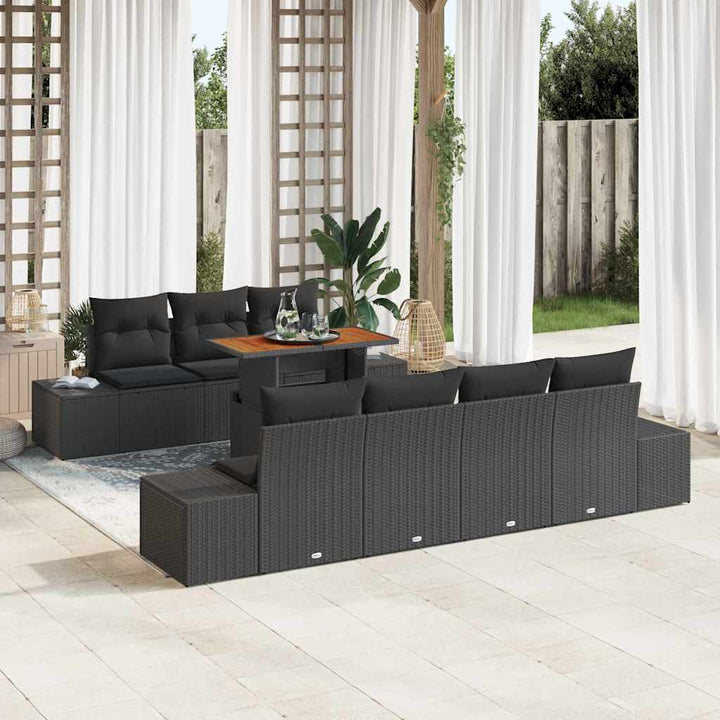 Havesofa Sæt med opbevaring 8 pcs Sort Poly rattan
