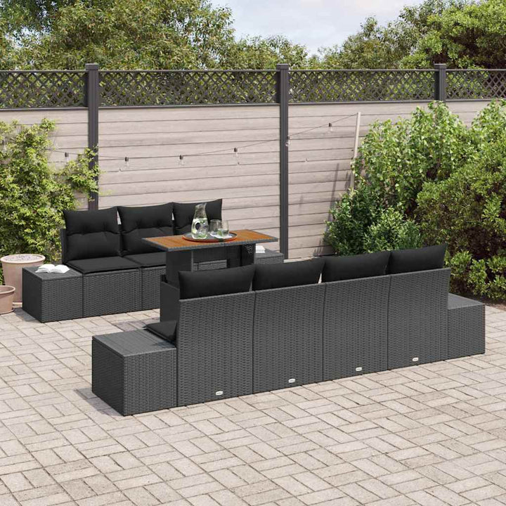 Havesofa Sæt med opbevaring 8 pcs Sort Poly rattan