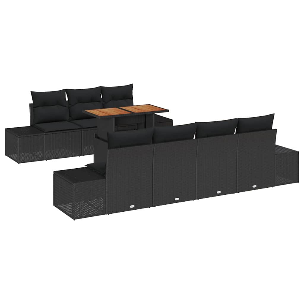 Havesofa Sæt med opbevaring 8 pcs Sort Poly rattan