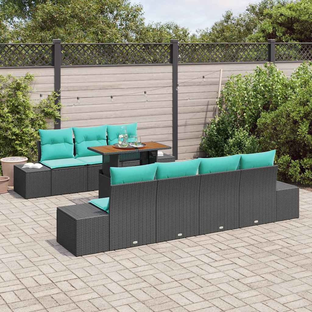 Havesofa Sæt 8 stk. Sort Poly rattan