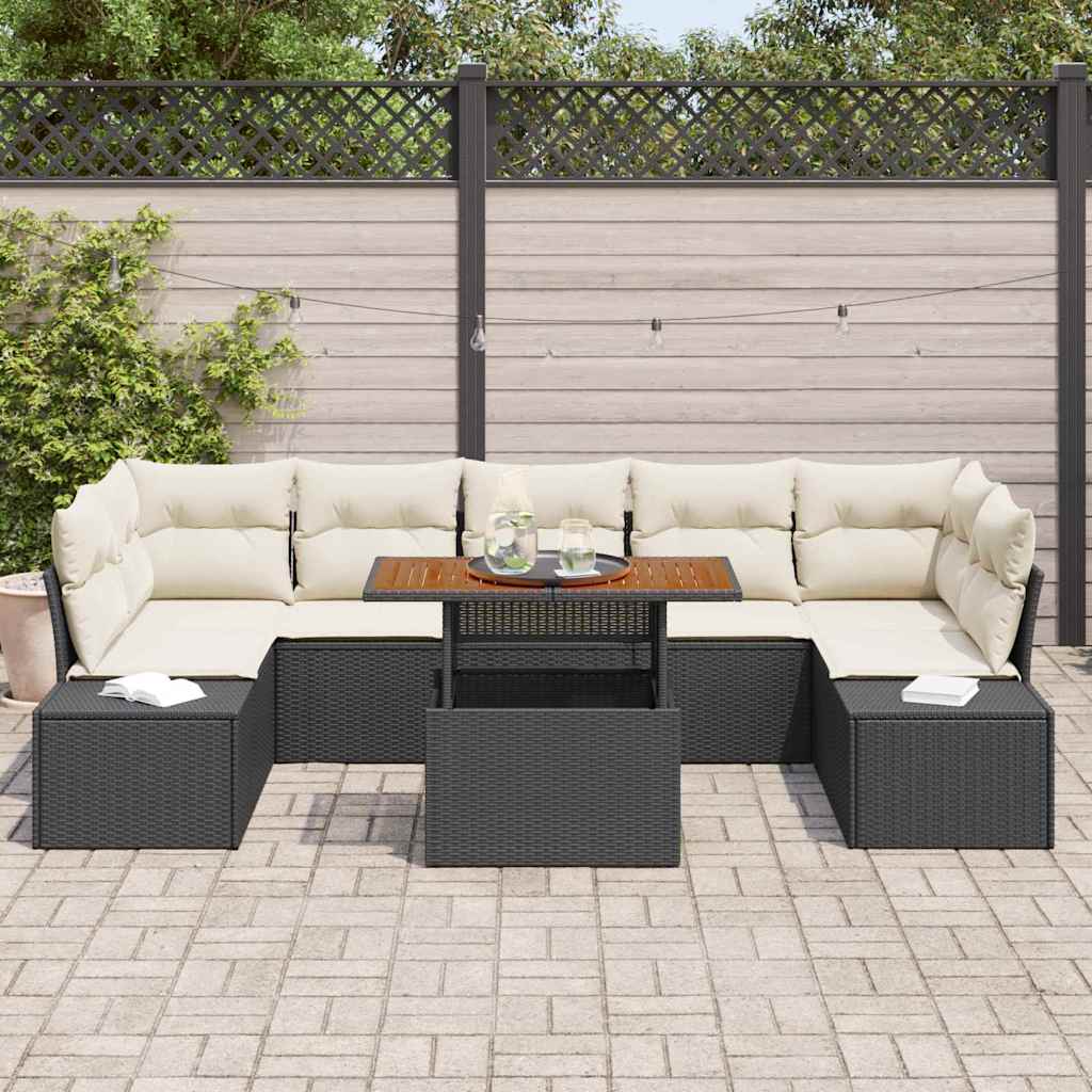 Havesofa Sæt med opbevaring 8 pcs Sort Poly rattan
