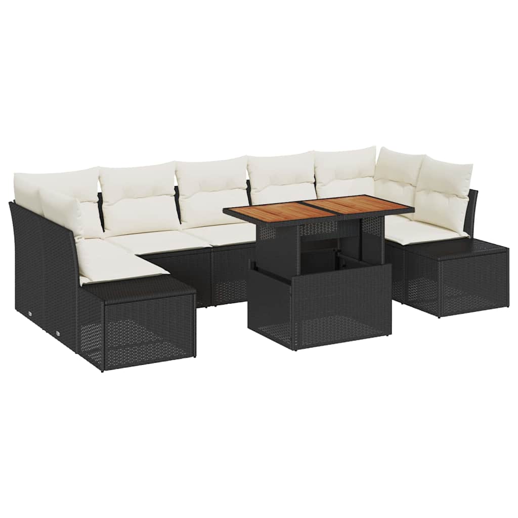 Havesofa Sæt med opbevaring 8 pcs Sort Poly rattan