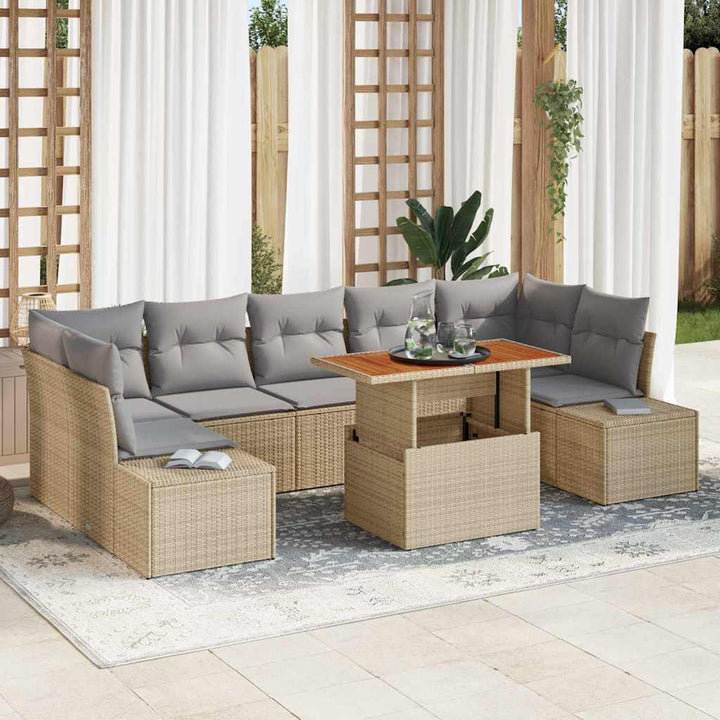 Havesofa Sæt med opbevaring 8 pcs Beige Poly rattan