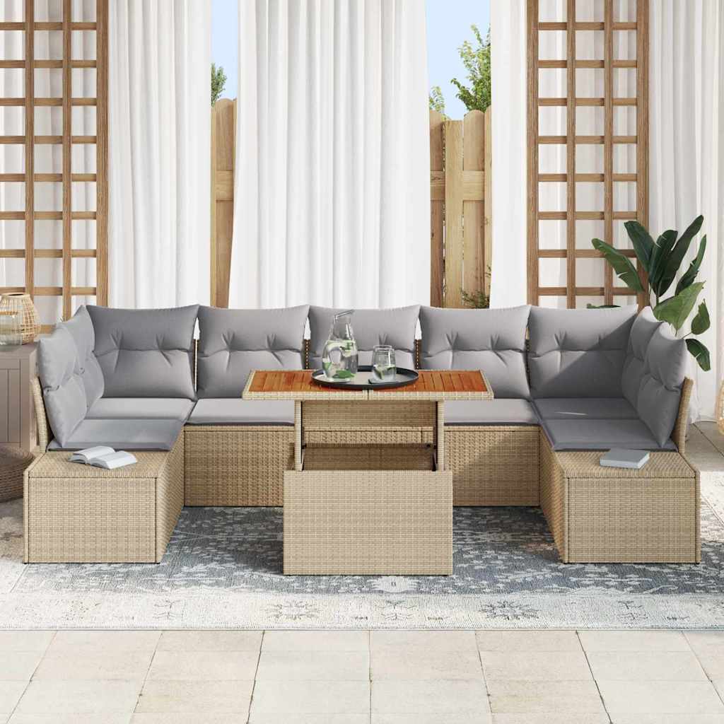 Havesofa Sæt med opbevaring 8 pcs Beige Poly rattan