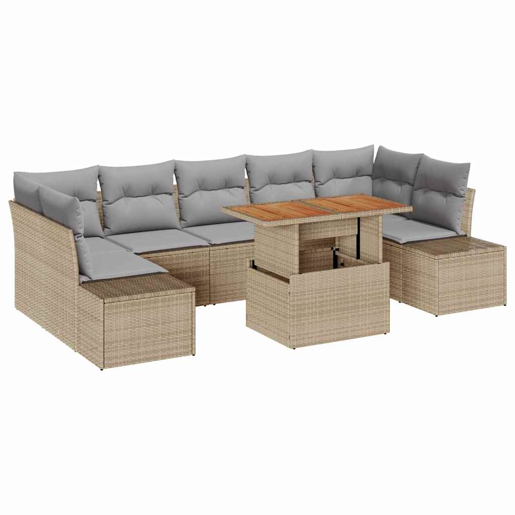 Havesofa Sæt med opbevaring 8 pcs Beige Poly rattan