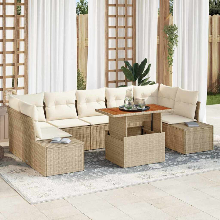 Havesofa Sæt med opbevaring 8 pcs Beige Poly rattan