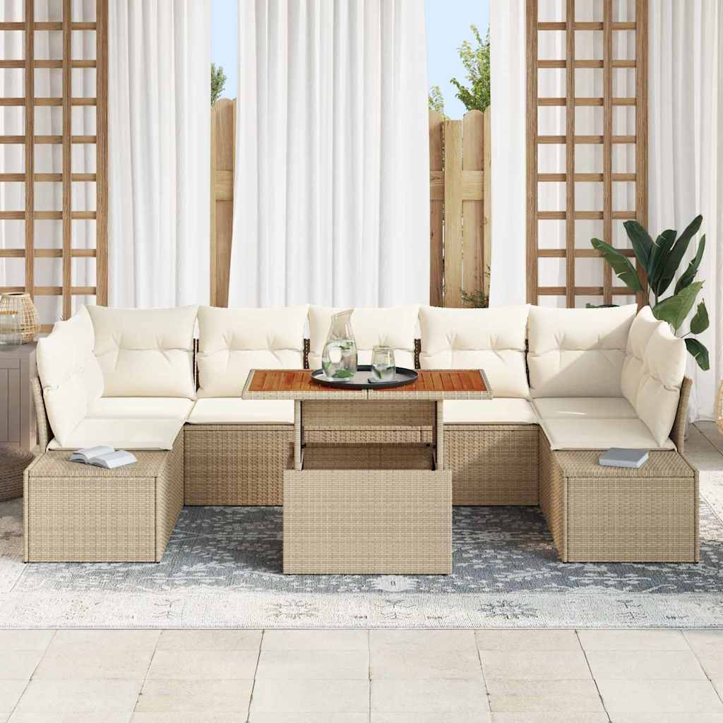 Havesofa Sæt med opbevaring 8 pcs Beige Poly rattan
