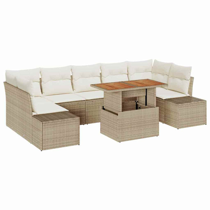 Havesofa Sæt med opbevaring 8 pcs Beige Poly rattan