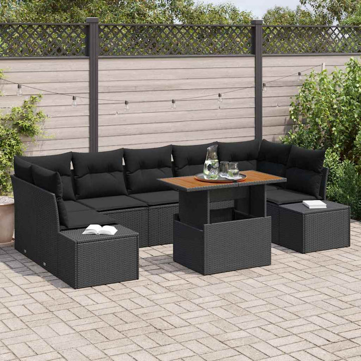Havesofa Sæt med opbevaring 8 pcs Sort Poly rattan