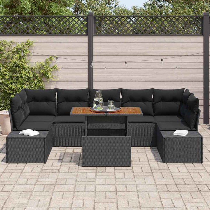 Havesofa Sæt med opbevaring 8 pcs Sort Poly rattan