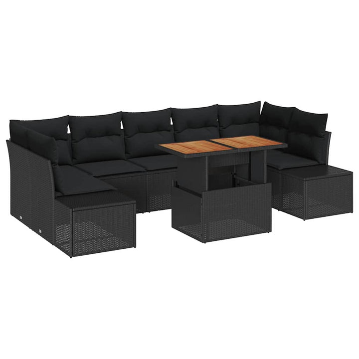 Havesofa Sæt med opbevaring 8 pcs Sort Poly rattan