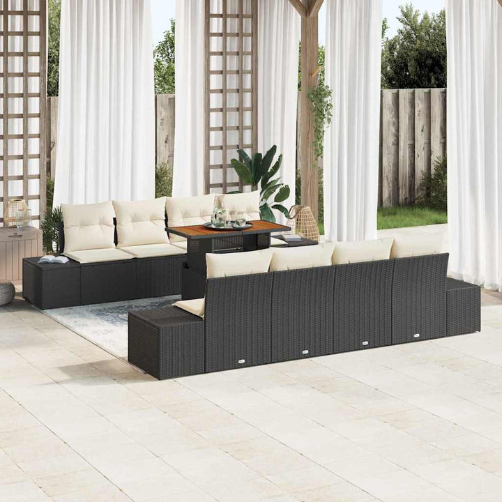 Havesofa Sæt med opbevaring 9 pcs Sort Poly rattan