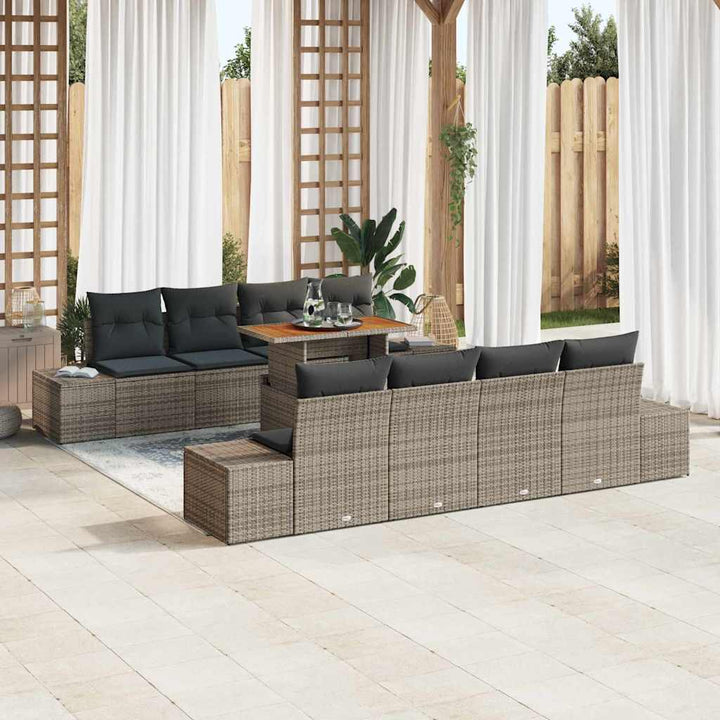 Havesofa Sæt med opbevaring 9 pcs Grå Poly rattan
