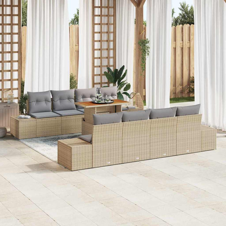Havesofa Sæt med opbevaring 9 pcs Beige Poly rattan