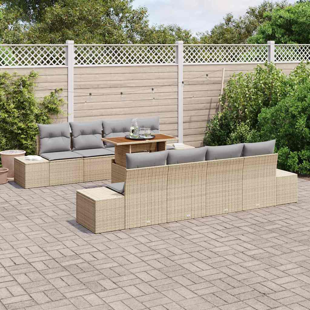 Havesofa Sæt med opbevaring 9 pcs Beige Poly rattan