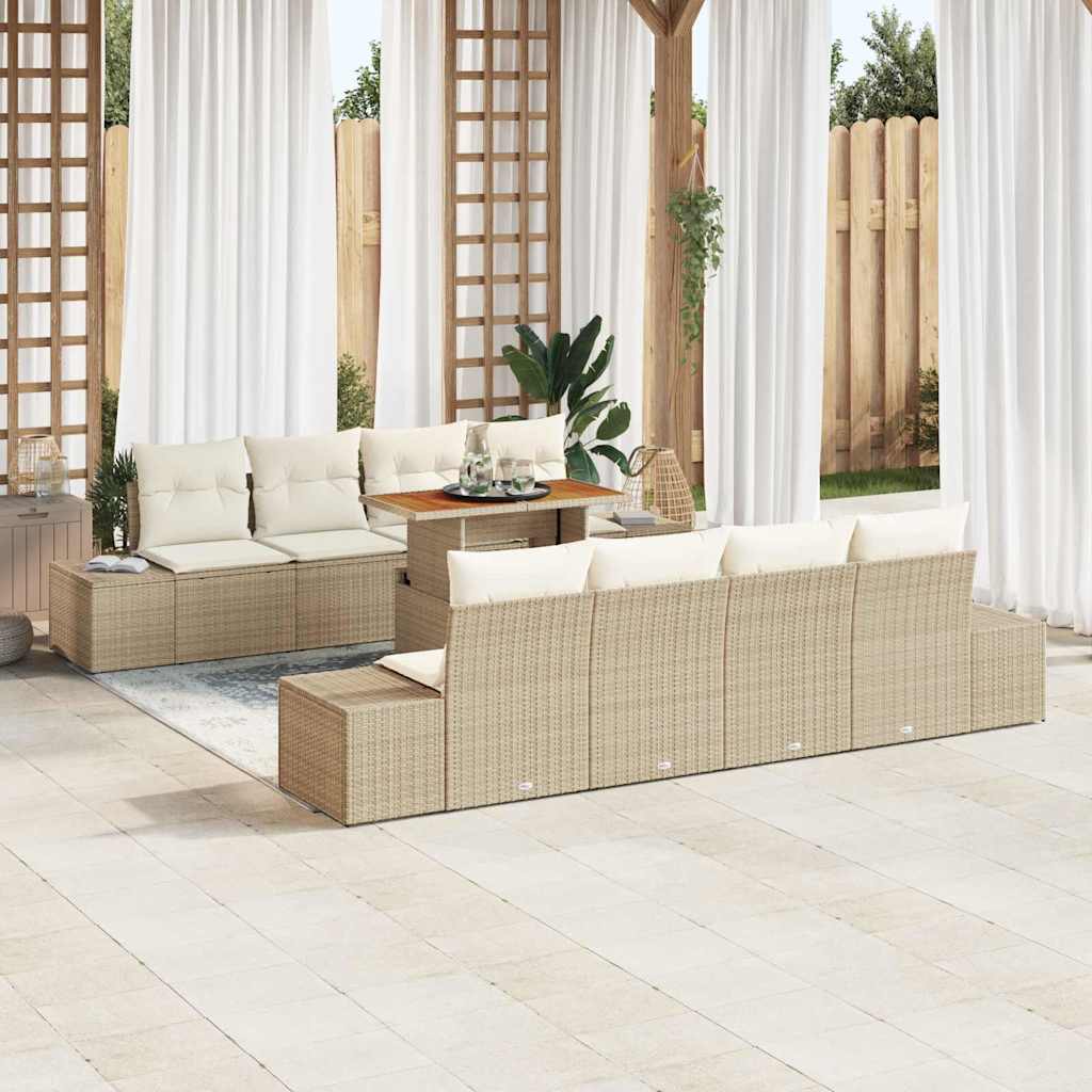 Havesofa Sæt 9 stk. Beige Poly rattan