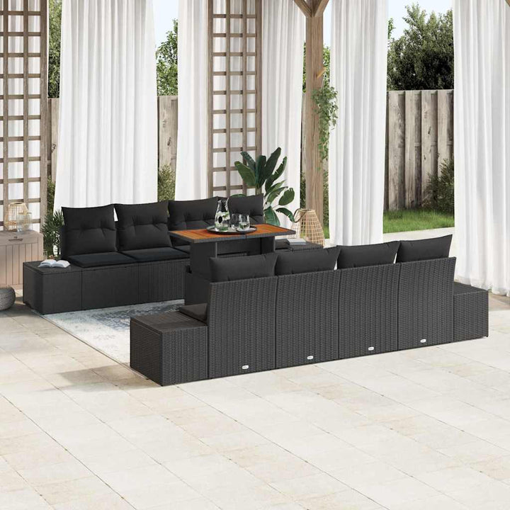 Havesofa Sæt med opbevaring 9 pcs Sort Poly rattan