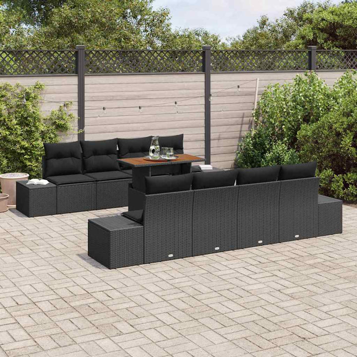 Havesofa Sæt med opbevaring 9 pcs Sort Poly rattan