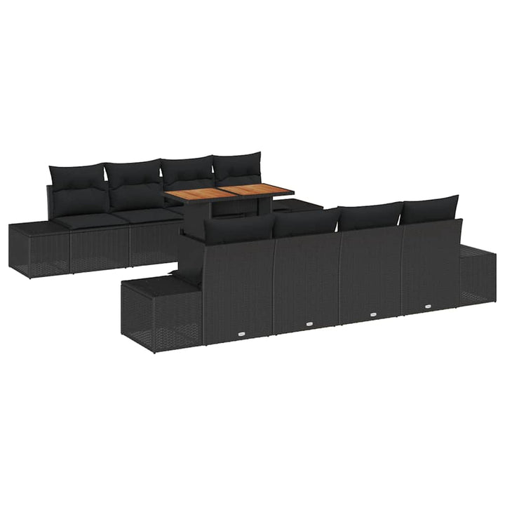 Havesofa Sæt med opbevaring 9 pcs Sort Poly rattan