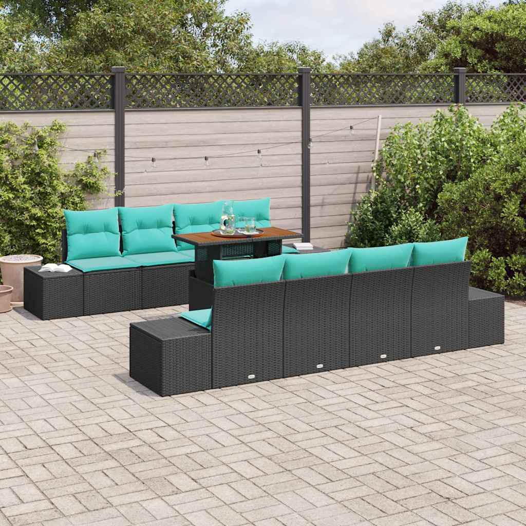 Havesofa Sæt 9 stk. Sort Poly rattan