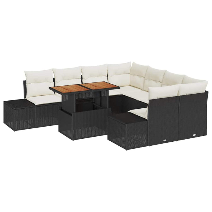 Havesofa Sæt med opbevaring 9 pcs Sort Poly rattan