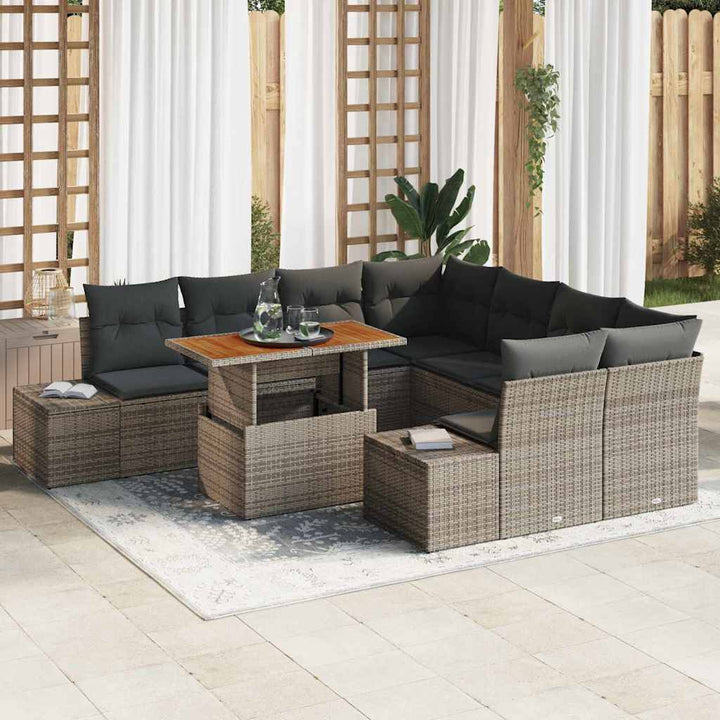 Havesofa Sæt med opbevaring 9 pcs Grå Poly rattan