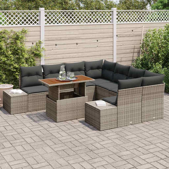 Havesofa Sæt med opbevaring 9 pcs Grå Poly rattan