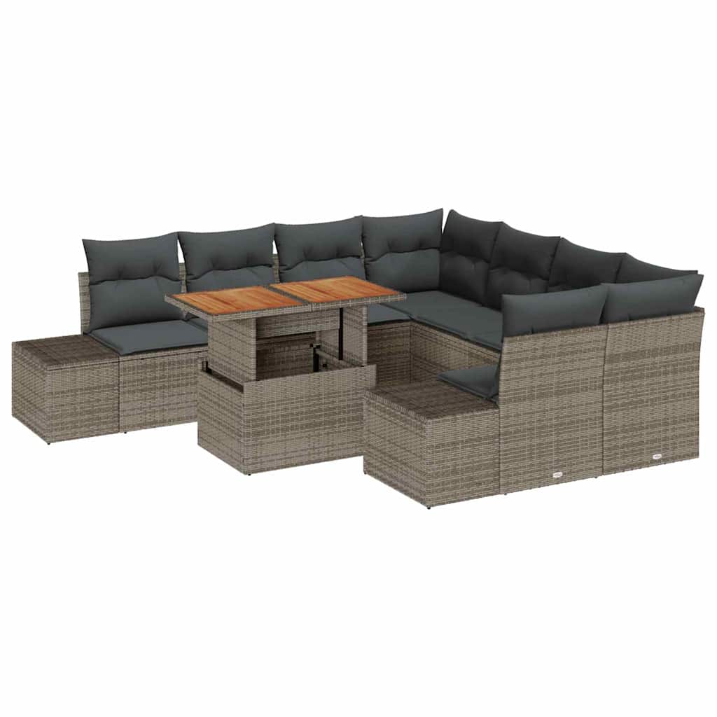 Havesofa Sæt med opbevaring 9 pcs Grå Poly rattan
