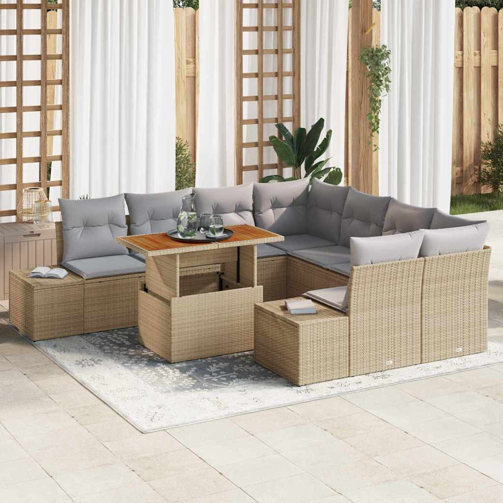 Havesofa Sæt med opbevaring 9 pcs Beige Poly rattan