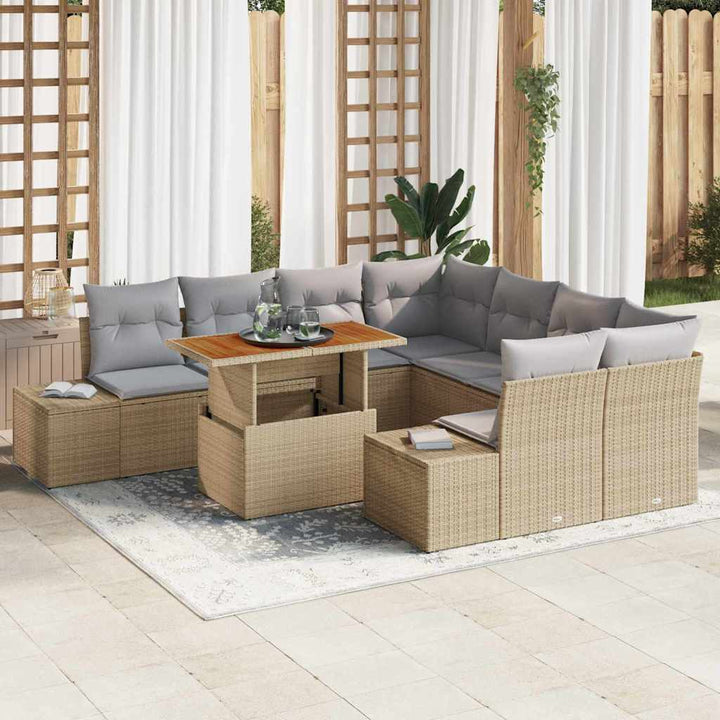 Havesofa Sæt med opbevaring 9 pcs Beige Poly rattan
