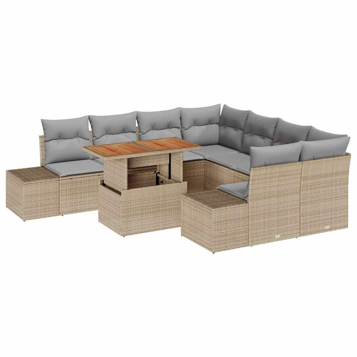 Havesofa Sæt med opbevaring 9 pcs Beige Poly rattan