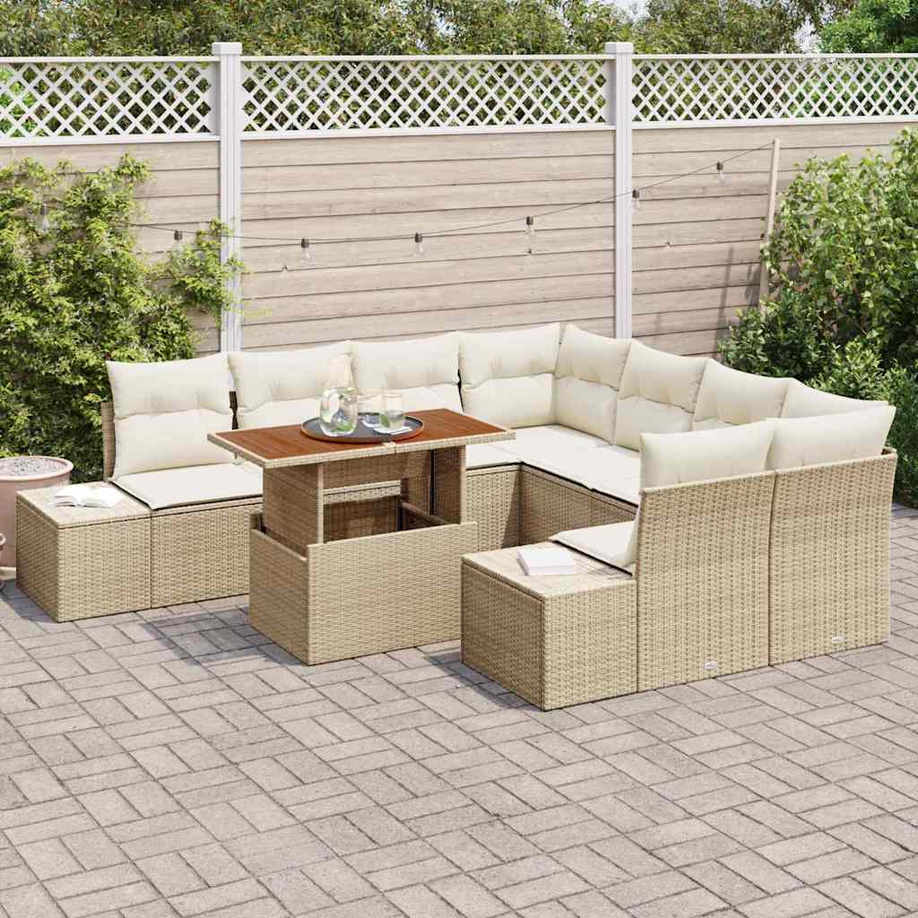 Havesofa Sæt med opbevaring 9 pcs Beige Poly rattan