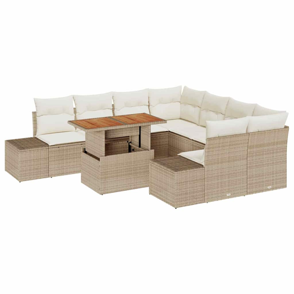 Havesofa Sæt med opbevaring 9 pcs Beige Poly rattan