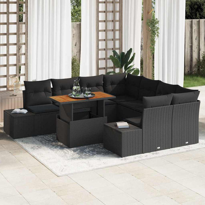 Havesofa Sæt med opbevaring 9 pcs Sort Poly rattan
