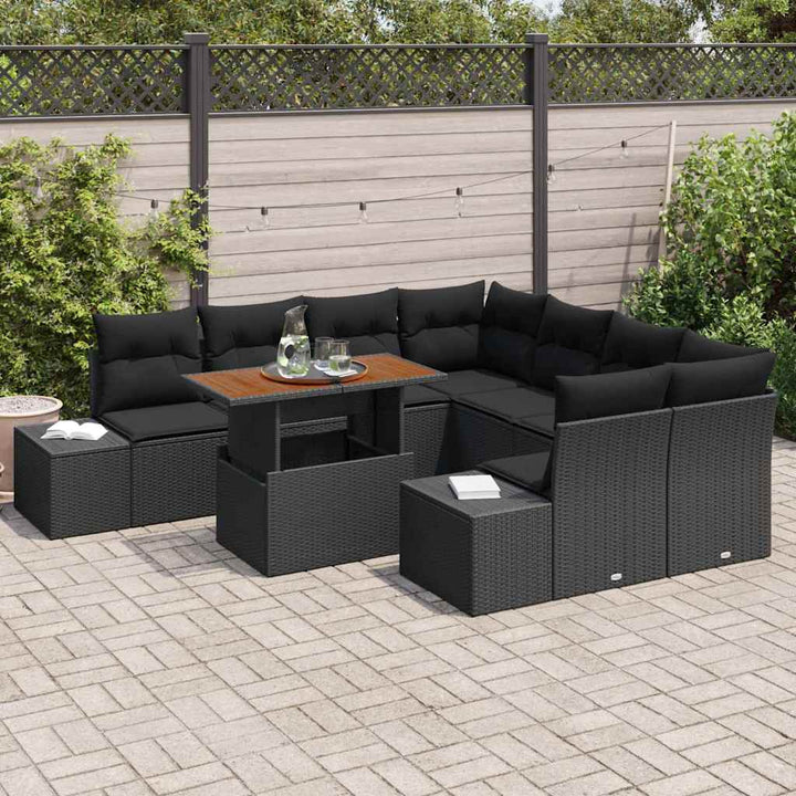 Havesofa Sæt med opbevaring 9 pcs Sort Poly rattan