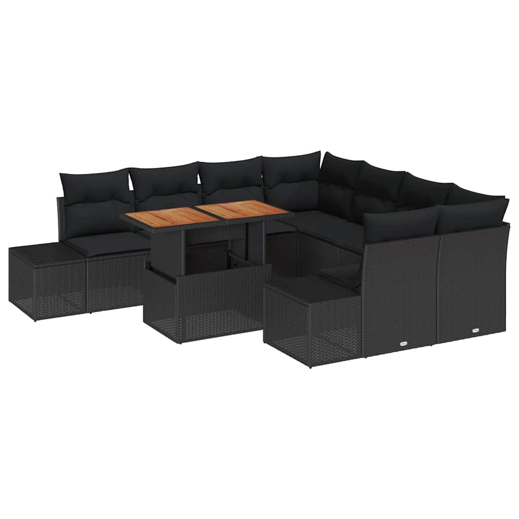 Havesofa Sæt med opbevaring 9 pcs Sort Poly rattan