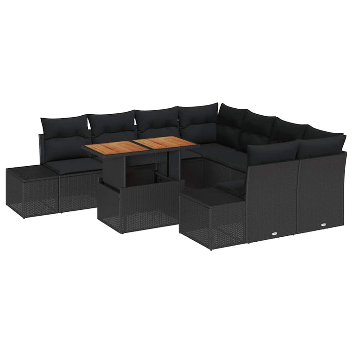 Havesofa Sæt med opbevaring 9 pcs Sort Poly rattan