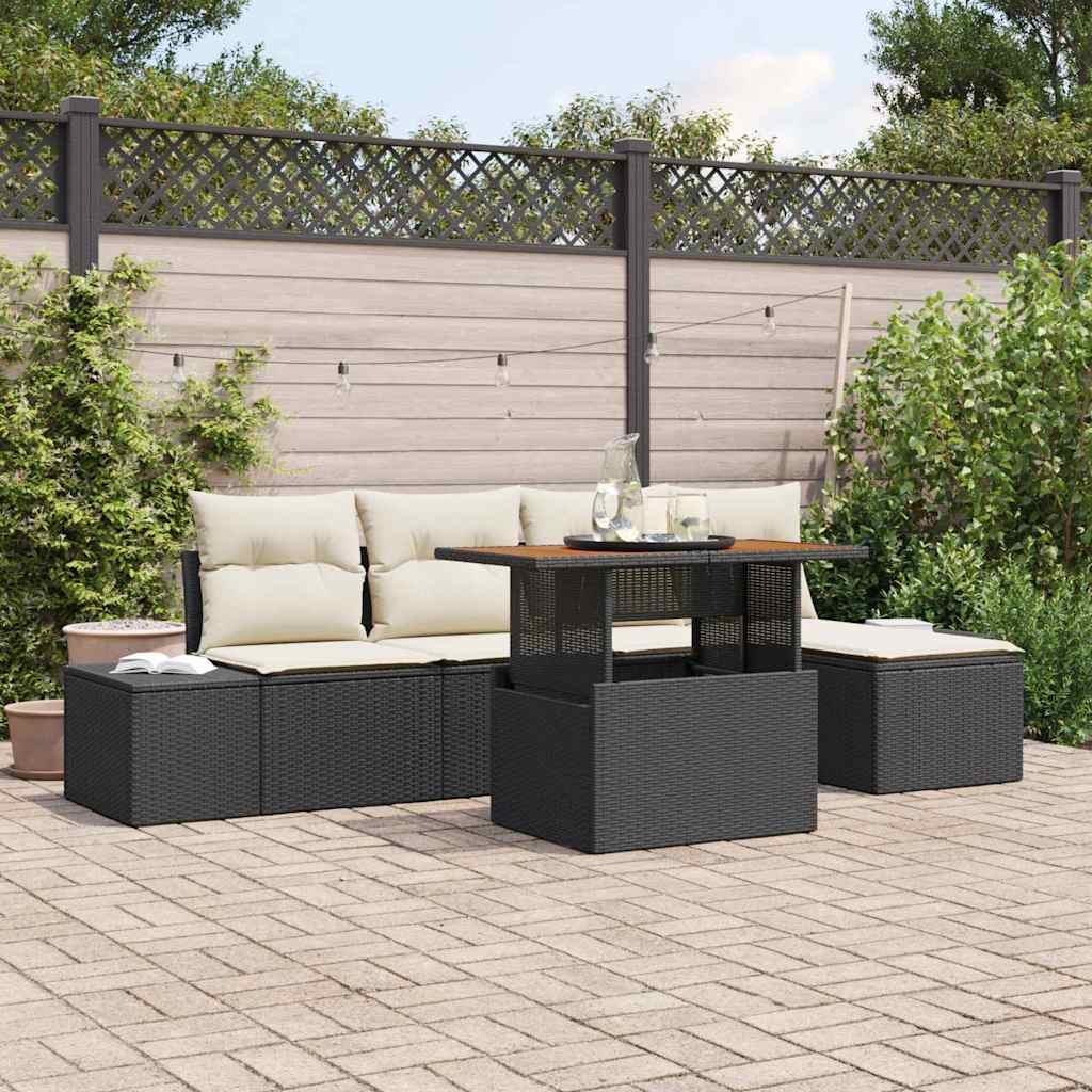 Havesofa Sæt med opbevaring 6 pcs Sort Poly rattan