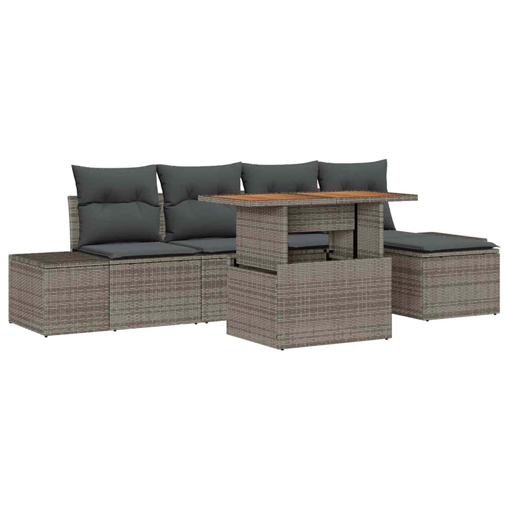Havesofa Sæt med opbevaring 6 pcs Grå Poly rattan
